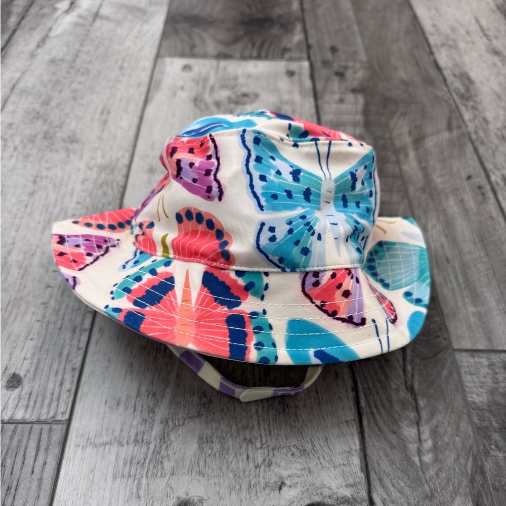 Tea Collection Reversible Sun Beach Hat Infant Butterfly Striped 6-12 Months